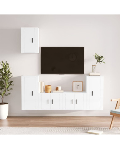 Ensemble de meubles TV 5 pcs Blanc brillant Bois d'ingénierie | Mobilier & Déco