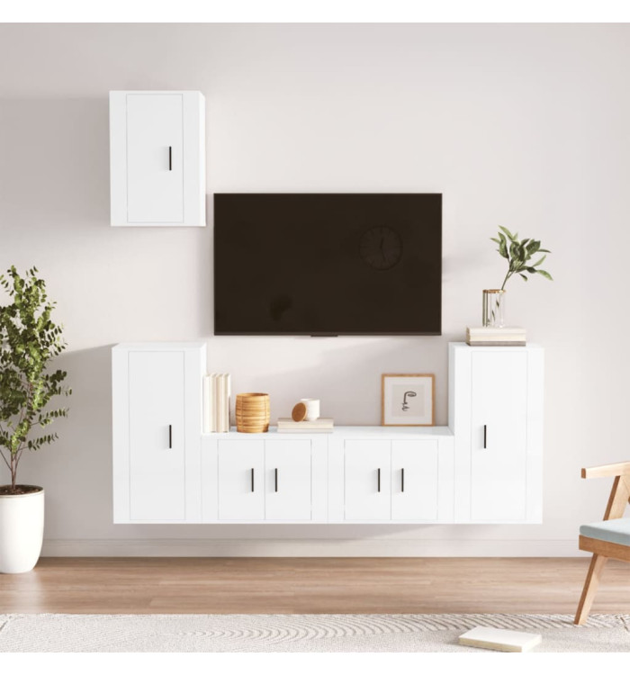 Ensemble de meubles TV 5 pcs Blanc brillant Bois d'ingénierie | Mobilier & Déco