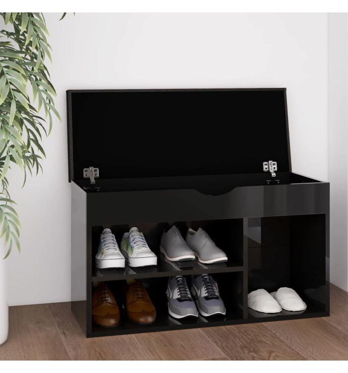 Banc à chaussures et coussin Noir brillant Bois d'ingénierie | Mobilier & Déco