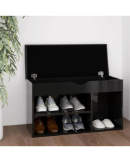 Banc à chaussures et coussin Noir brillant Bois d'ingénierie | Mobilier & Déco