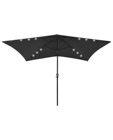 Parasol de jardin avec LED et mât en acier noir 2x3 m | Mobilier & Déco
