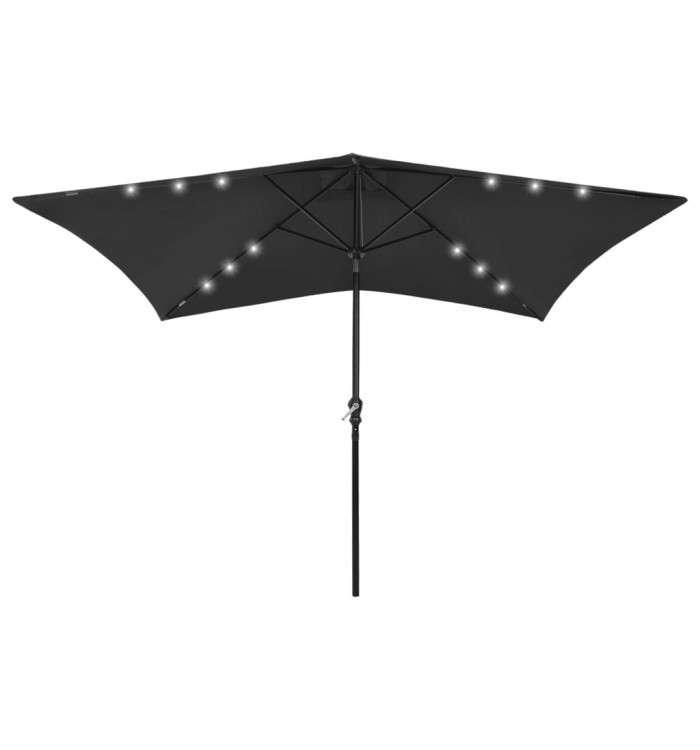 Parasol de jardin avec LED et mât en acier noir 2x3 m | Mobilier & Déco