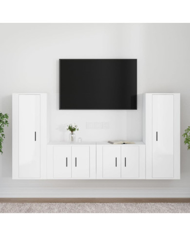 Ensemble de meubles TV 4 pcs Blanc brillant Bois d'ingénierie | Mobilier & Déco