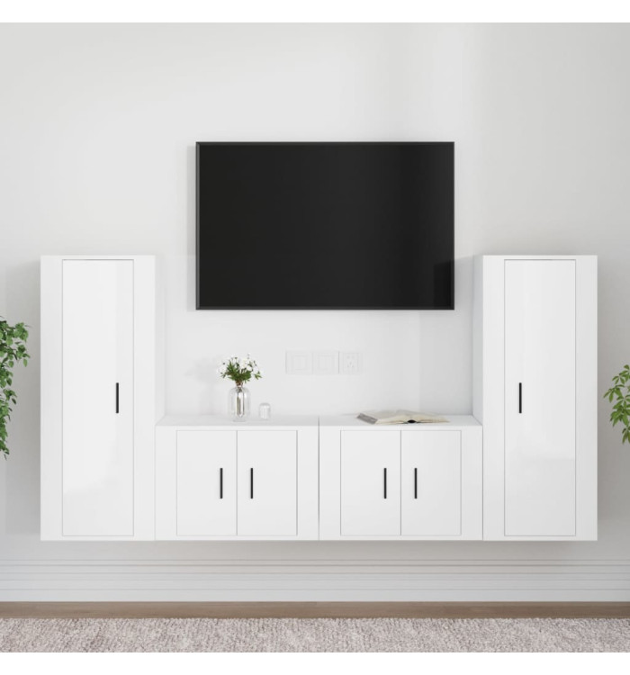 Ensemble de meubles TV 4 pcs Blanc brillant Bois d'ingénierie | Mobilier & Déco