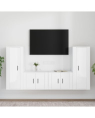 Ensemble de meubles TV 4 pcs Blanc brillant Bois d'ingénierie | Mobilier & Déco