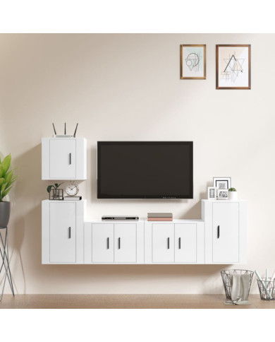 Ensemble de meubles TV 5 pcs Blanc brillant Bois d'ingénierie | Mobilier & Déco