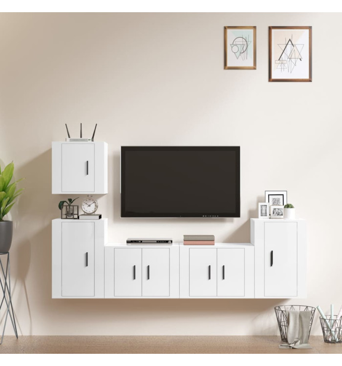 Ensemble de meubles TV 5 pcs Blanc brillant Bois d'ingénierie | Mobilier & Déco
