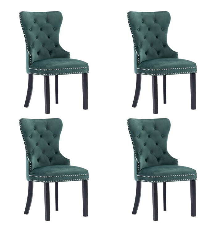 Chaises à manger lot de 4 vert foncé velours | Mobilier & Déco