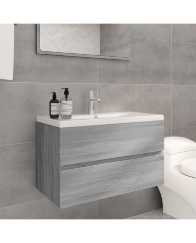 Meuble lavabo avec bassin intégré Sonoma gris Bois d'ingénierie | Mobilier & Déco