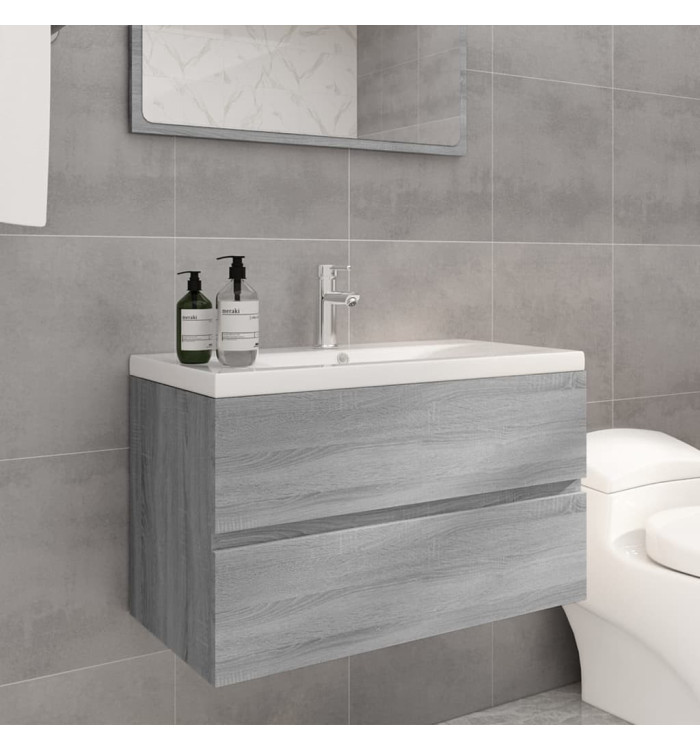 Meuble lavabo avec bassin intégré Sonoma gris Bois d'ingénierie | Mobilier & Déco