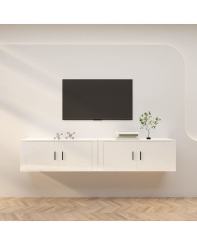 Meubles TV muraux 2 pcs blanc brillant 100x34,5x40 cm | Mobilier & Déco