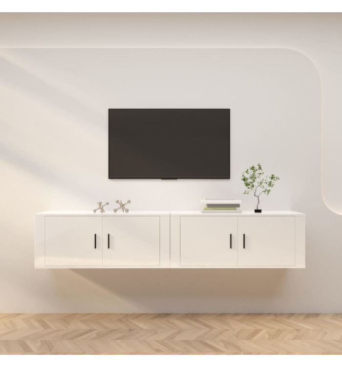 Meubles TV muraux 2 pcs blanc brillant 100x34,5x40 cm | Mobilier & Déco