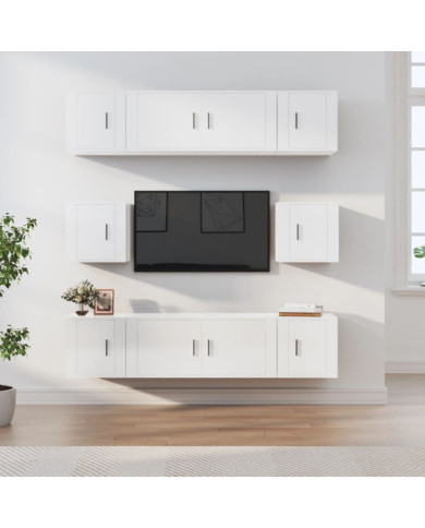 Ensemble de meubles TV 8 pcs Blanc brillant Bois d'ingénierie | Mobilier & Déco