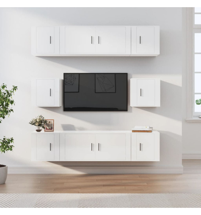 Ensemble de meubles TV 8 pcs Blanc brillant Bois d'ingénierie | Mobilier & Déco