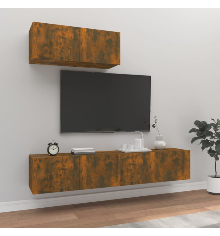 Ensemble de meubles TV 3 pcs Chêne fumé Bois d'ingénierie | Mobilier & Déco