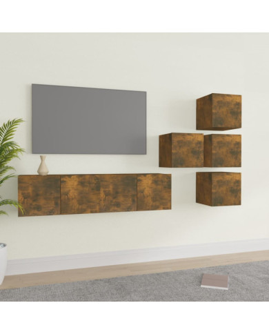 Ensemble de meubles TV 6 pcs Chêne fumé Bois d'ingénierie | Mobilier & Déco
