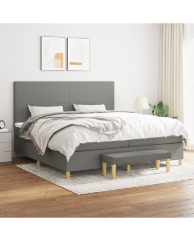 Sommier à lattes de lit avec matelas Gris foncé 200x200cm Tissu | Mobilier & Déco