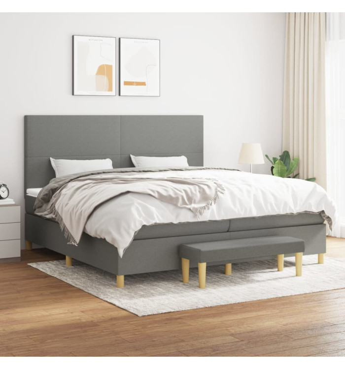 Sommier à lattes de lit avec matelas Gris foncé 200x200cm Tissu | Mobilier & Déco