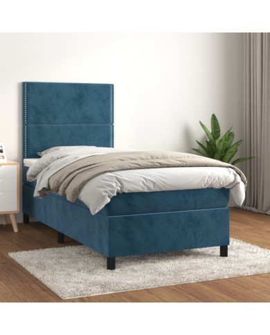 Sommier à lattes de lit avec matelas Bleu foncé 100x200 cm | Mobilier & Déco
