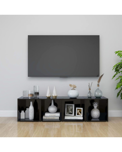 Meubles TV 4 pcs noir brillant 37x35x37 cm bois d’ingénierie | Mobilier & Déco