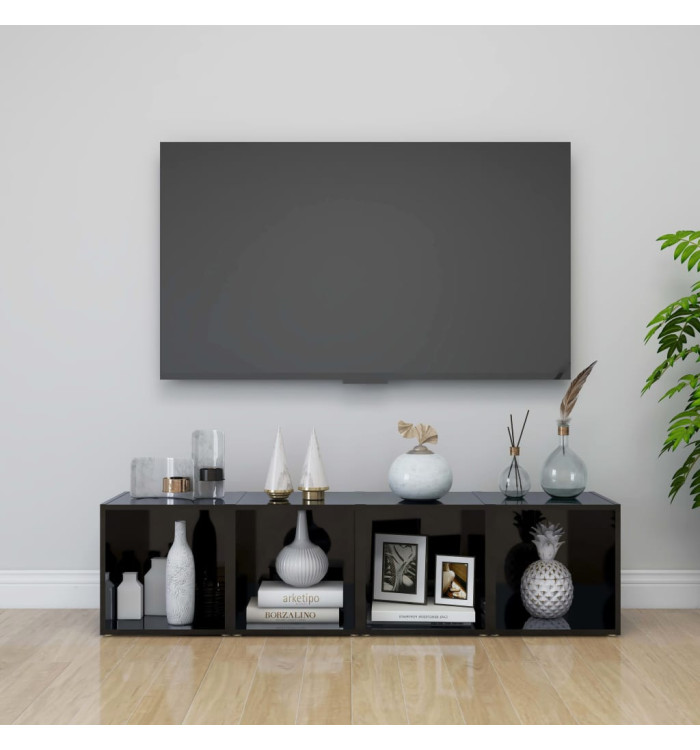 Meubles TV 4 pcs noir brillant 37x35x37 cm bois d’ingénierie | Mobilier & Déco