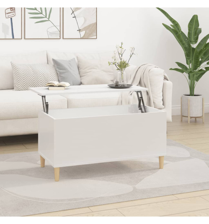 Table basse Blanc brillant 90x44,5x45 cm Bois d'ingénierie | Mobilier & Déco