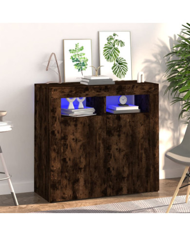 Buffet avec lumières LED chêne fumé 80x35x75 cm | Mobilier & Déco