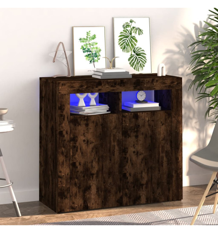 Buffet avec lumières LED chêne fumé 80x35x75 cm | Mobilier & Déco