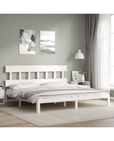 Cadre de lit sans matelas blanc 200x200 cm bois massif de pin | Mobilier & Déco