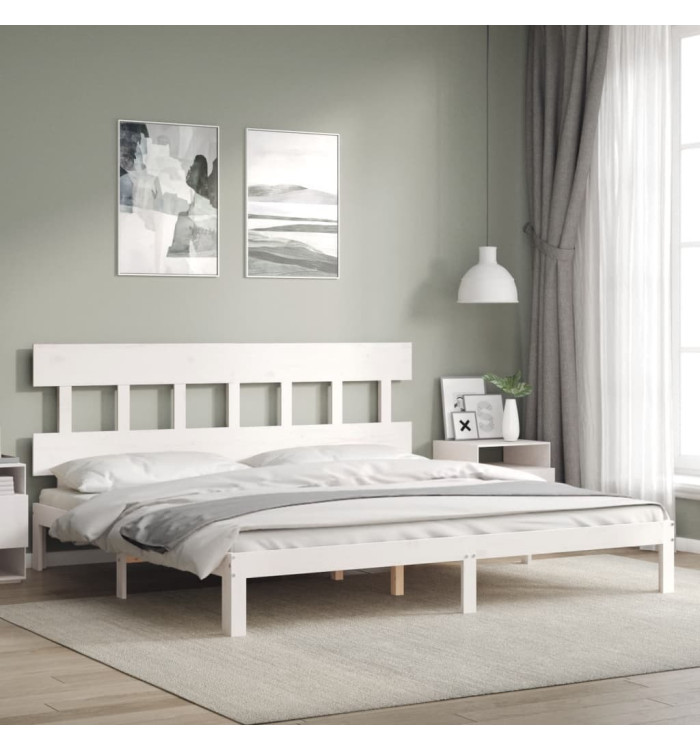 Cadre de lit sans matelas blanc 200x200 cm bois massif de pin | Mobilier & Déco