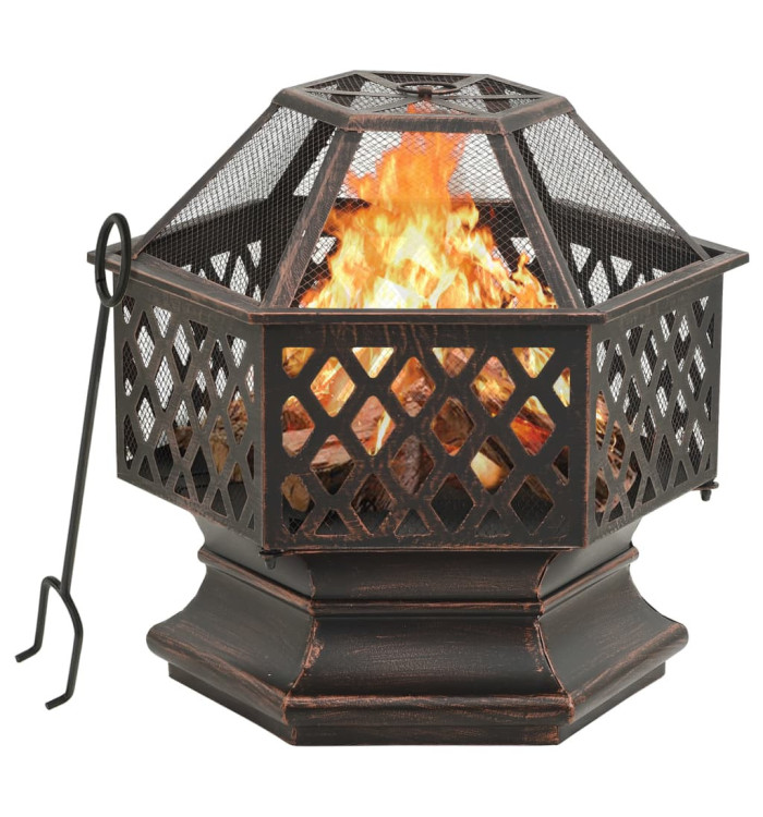 Foyer rustique avec tisonnier 62x54x56 cm XXL acier | Mobilier & Déco