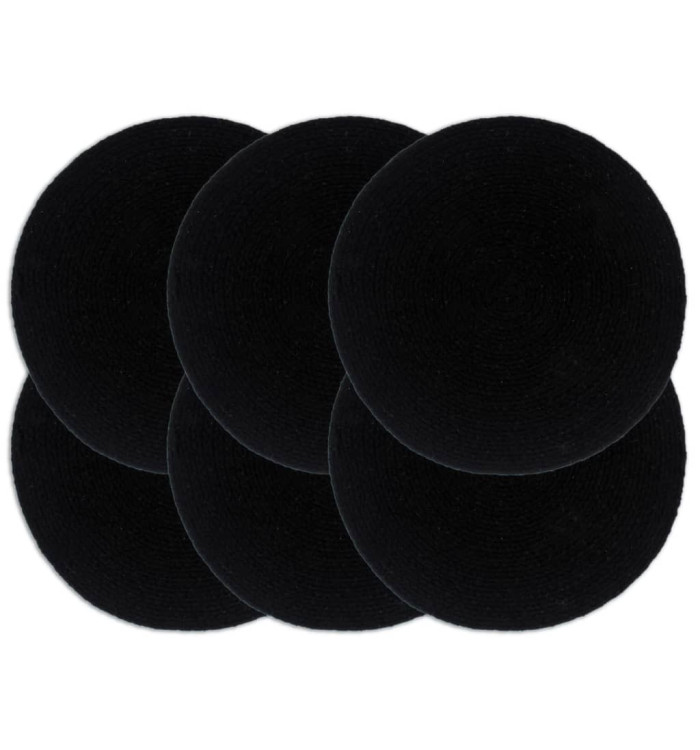 Napperons 6 pcs Noir Plain 38 cm Rond Coton | Mobilier & Déco