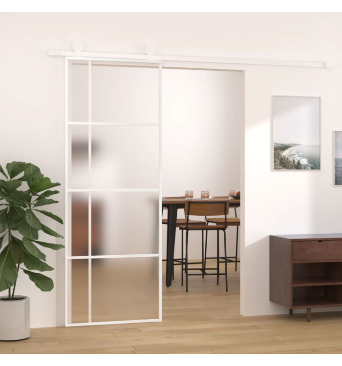 Porte coulissante Verre ESG dépoli et aluminium 76x205 cm Blanc | Mobilier & Déco