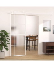 Porte coulissante Verre ESG dépoli et aluminium 76x205 cm Blanc | Mobilier & Déco