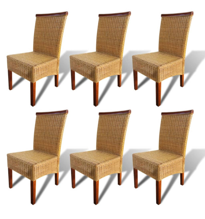 Chaises à manger lot de 6 marron rotin naturel | Mobilier & Déco