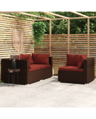 Salon de jardin 3 pcs avec coussins Marron Résine tressée | Mobilier & Déco