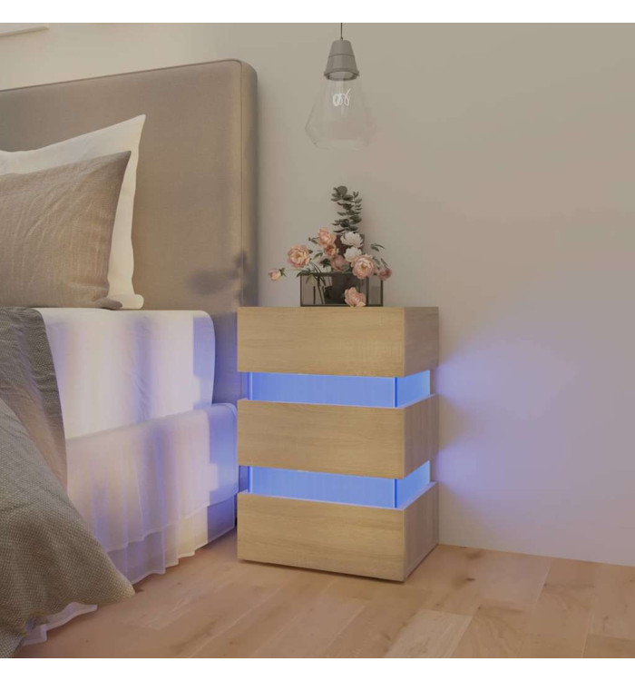 Table de chevet à LED chêne sonoma 45x35x67cm bois d'ingénierie | Mobilier & Déco