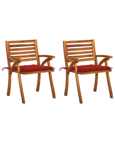 Chaises à manger de jardin avec coussins lot de 2 Acacia massif | Mobilier & Déco