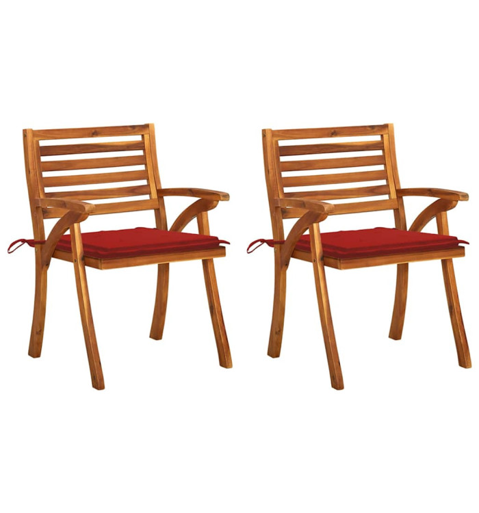 Chaises à manger de jardin avec coussins lot de 2 Acacia massif | Mobilier & Déco