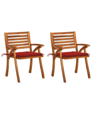 Chaises à manger de jardin avec coussins lot de 2 Acacia massif | Mobilier & Déco