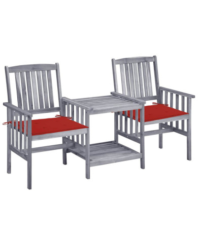 Chaises de jardin avec table à thé et coussins Acacia solide | Mobilier & Déco