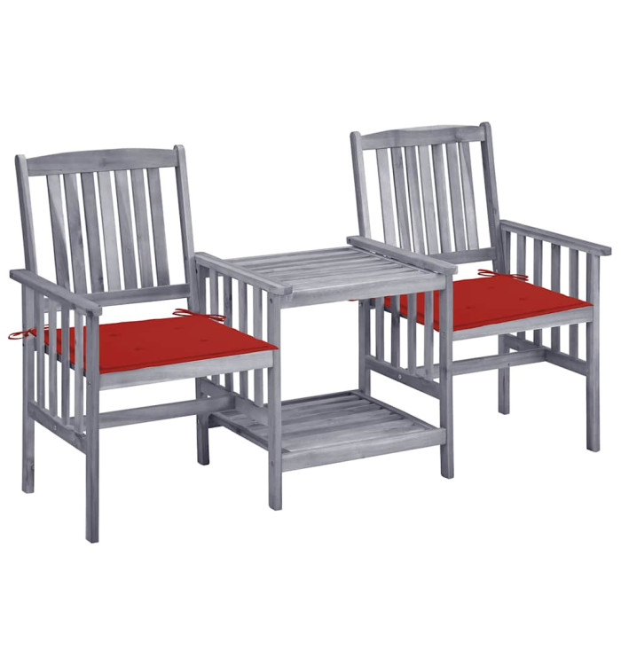 Chaises de jardin avec table à thé et coussins Acacia solide | Mobilier & Déco