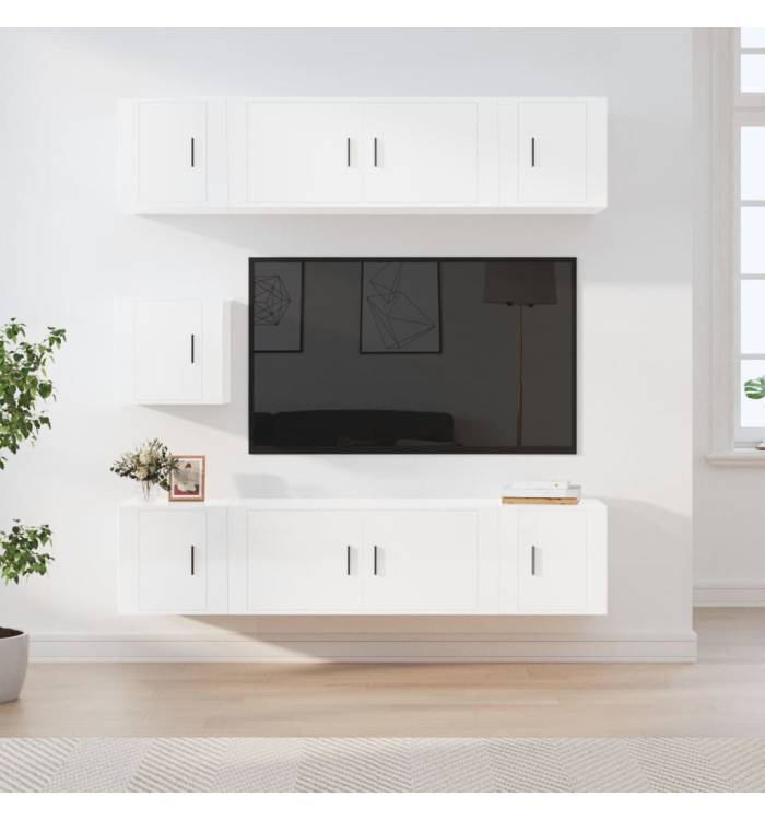 Ensemble de meubles TV 7 pcs Blanc brillant Bois d'ingénierie | Mobilier & Déco