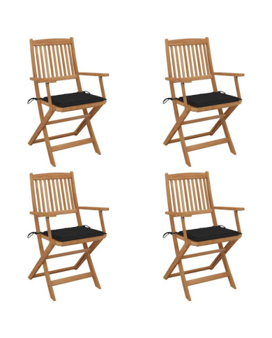 Chaises pliables de jardin lot de 4 avec coussins Bois d'acacia | Mobilier & Déco
