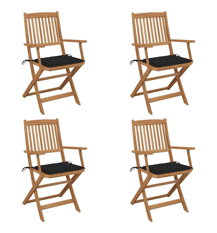 Chaises pliables de jardin lot de 4 avec coussins Bois d'acacia | Mobilier & Déco