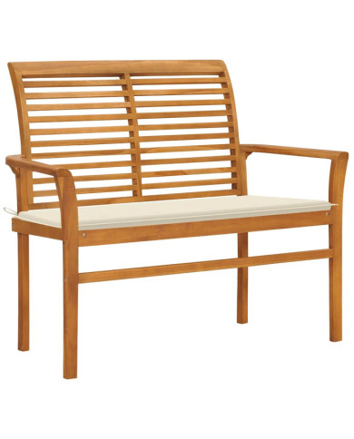 Banc de jardin avec coussin crème 112 cm Bois de teck massif | Mobilier & Déco