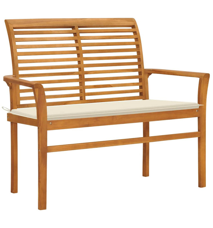 Banc de jardin avec coussin crème 112 cm Bois de teck massif | Mobilier & Déco