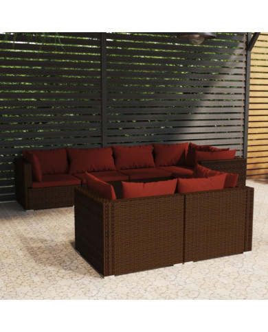 Salon de jardin avec coussins 7 pcs marron résine tressée | Mobilier & Déco
