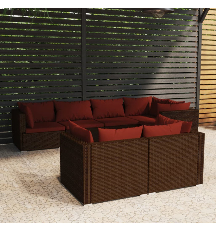 Salon de jardin avec coussins 7 pcs marron résine tressée | Mobilier & Déco