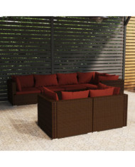 Salon de jardin avec coussins 7 pcs marron résine tressée | Mobilier & Déco